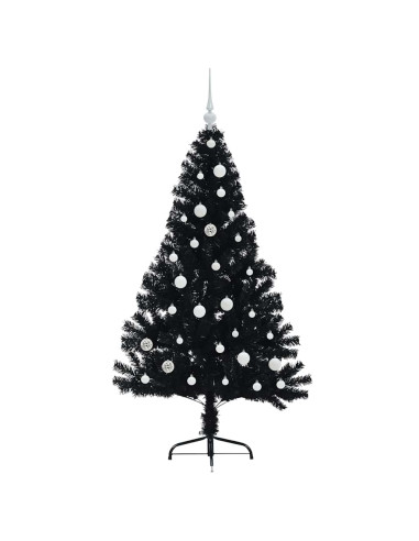 Albero di Natale artificiale con luci integrate Nero 150 cm PVC