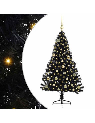 Albero di Natale artificiale con luci integrate Nero 150 cm PVC