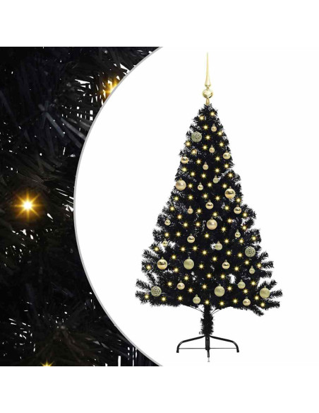 Albero di Natale artificiale con luci integrate Nero 150 cm PVC