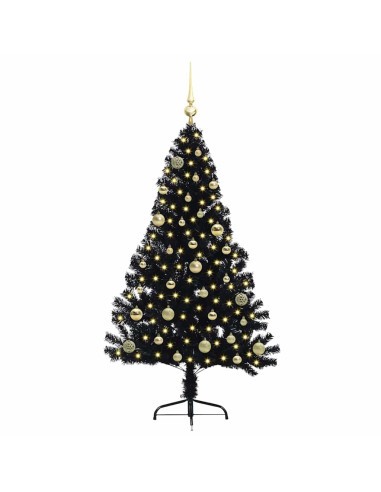 Albero di Natale artificiale con luci integrate Nero 150 cm PVC