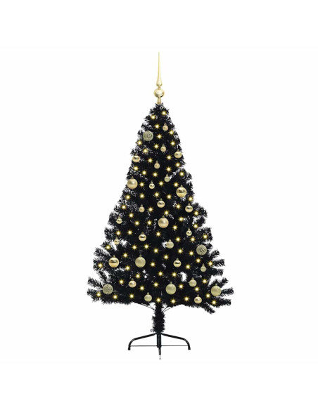 Albero di Natale artificiale con luci integrate Nero 150 cm PVC