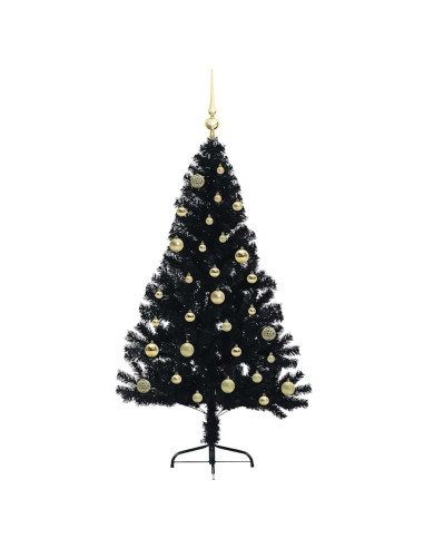 Albero di Natale artificiale con luci integrate Nero 150 cm PVC