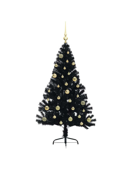 Albero di Natale artificiale con luci integrate Nero 150 cm PVC