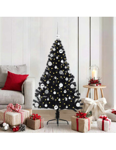 Albero di Natale artificiale con luci integrate Nero 150 cm PVC 2