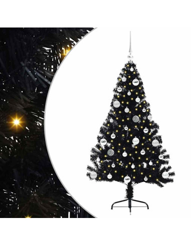 Albero di Natale artificiale con luci integrate Nero 150 cm PVC