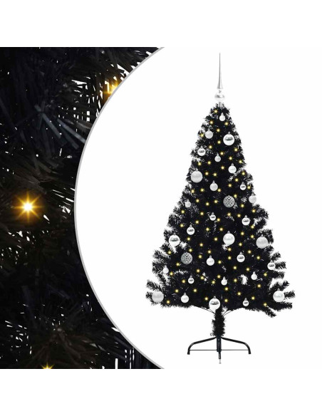 Albero di Natale artificiale con luci integrate Nero 150 cm PVC