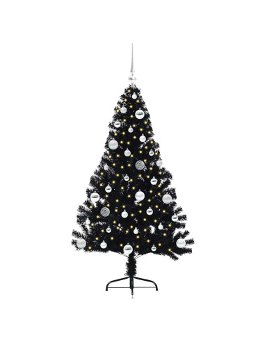 Albero di Natale artificiale con luci integrate Nero 150 cm PVC