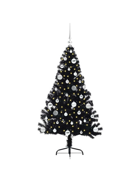 Albero di Natale artificiale con luci integrate Nero 150 cm PVC