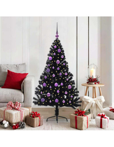 Albero di Natale artificiale con luci integrate Nero 150 cm PVC