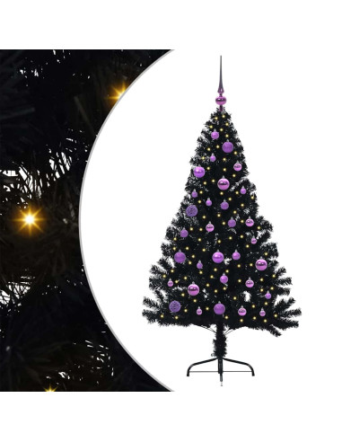 Albero di Natale artificiale con luci integrate Nero 150 cm PVC