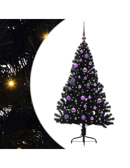 Albero di Natale artificiale con luci integrate Nero 150 cm PVC