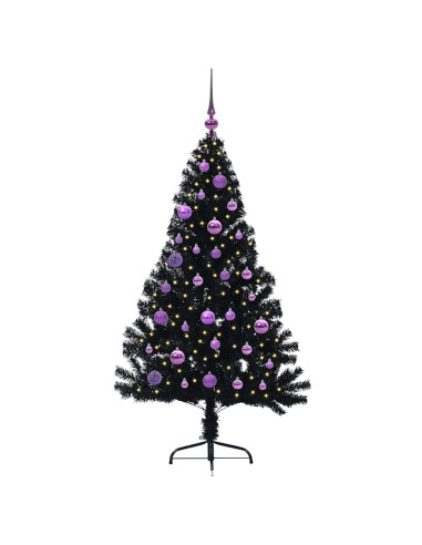 Albero di Natale artificiale con luci integrate Nero 150 cm PVC