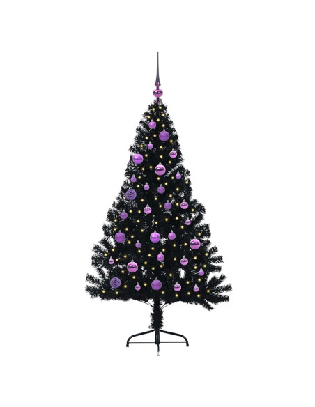 Albero di Natale artificiale con luci integrate Nero 150 cm PVC