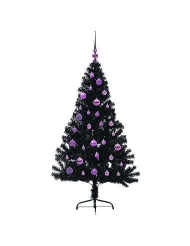 Albero di Natale artificiale con luci integrate Nero 150 cm PVC