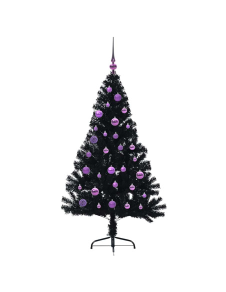 Albero di Natale artificiale con luci integrate Nero 150 cm PVC
