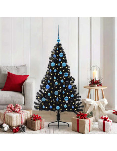 Albero di Natale artificiale con luci integrate Nero 150 cm PVC 2
