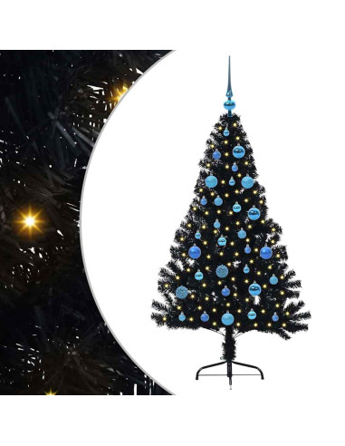 Albero di Natale artificiale con luci integrate Nero 150 cm PVC