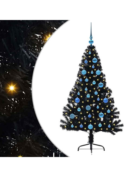 Albero di Natale artificiale con luci integrate Nero 150 cm PVC