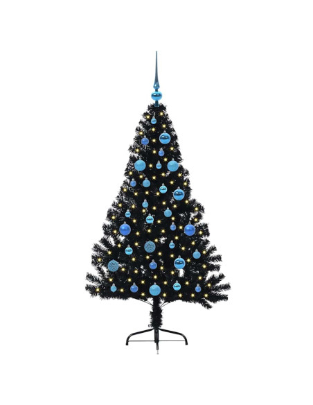Albero di Natale artificiale con luci integrate Nero 150 cm PVC