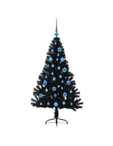 Albero di Natale artificiale con luci integrate Nero 150 cm PVC