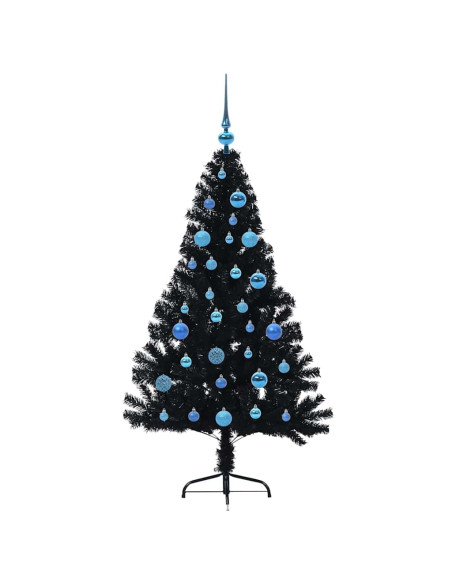 Albero di Natale artificiale con luci integrate Nero 150 cm PVC