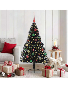 Albero di Natale artificiale con luci integrate Nero 150 cm PVC 2