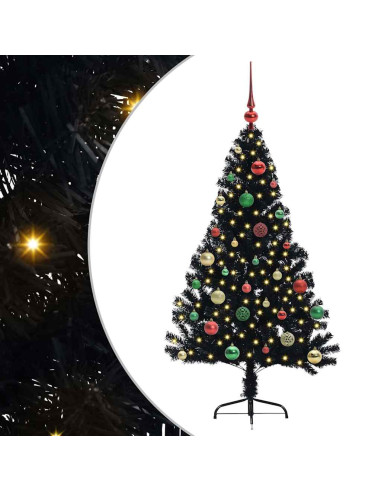 Albero di Natale artificiale con luci integrate Nero 150 cm PVC