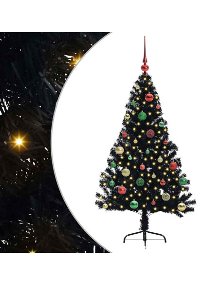 Albero di Natale artificiale con luci integrate Nero 150 cm PVC