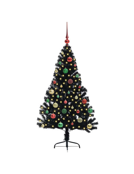 Albero di Natale artificiale con luci integrate Nero 150 cm PVC