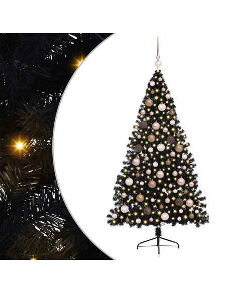 Albero di Natale artificiale con luci integrate Nero 180 cm PVC