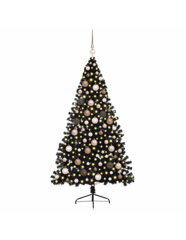 Albero di Natale artificiale con luci integrate Nero 180 cm PVC