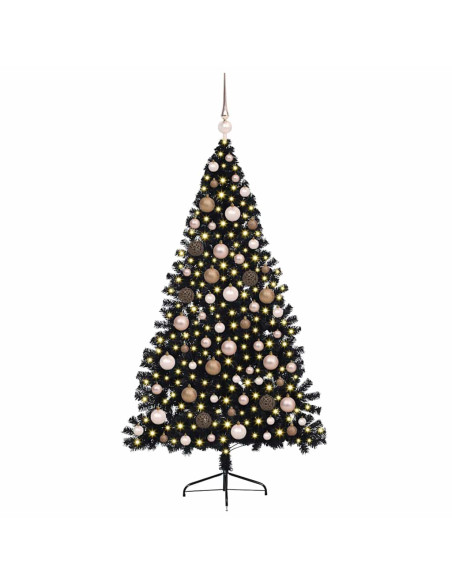 Albero di Natale artificiale con luci integrate Nero 180 cm PVC