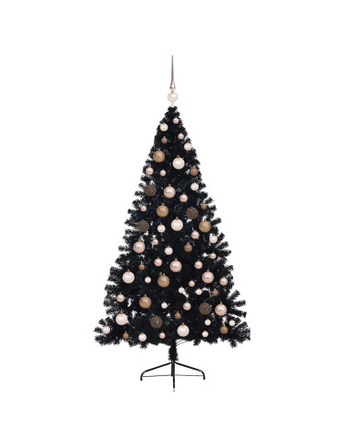 Albero di Natale artificiale con luci integrate Nero 180 cm PVC