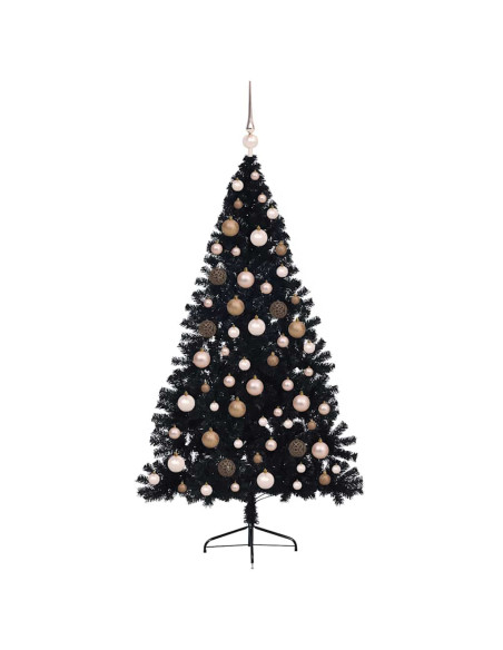 Albero di Natale artificiale con luci integrate Nero 180 cm PVC