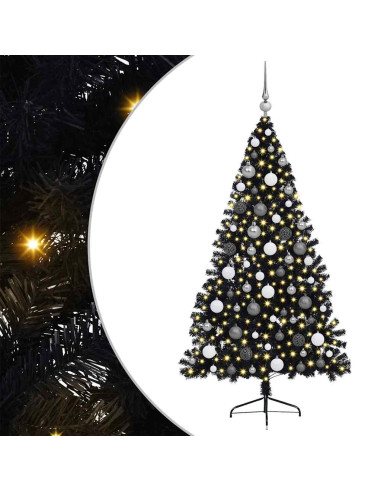 Albero di Natale artificiale con luci integrate Nero 180 cm PVC