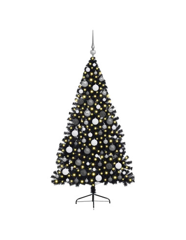 Albero di Natale artificiale con luci integrate Nero 180 cm PVC