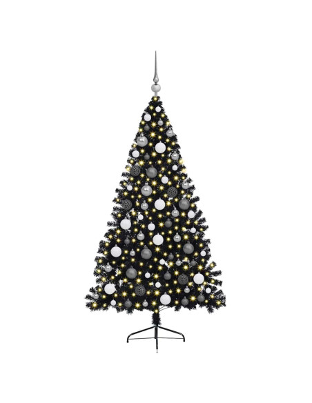 Albero di Natale artificiale con luci integrate Nero 180 cm PVC