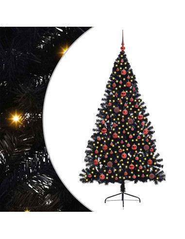 Albero di Natale artificiale con luci integrate Nero 180 cm PVC