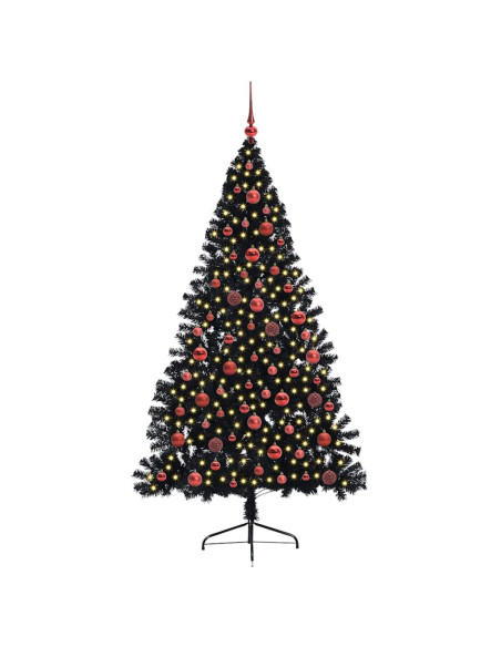Albero di Natale artificiale con luci integrate Nero 180 cm PVC