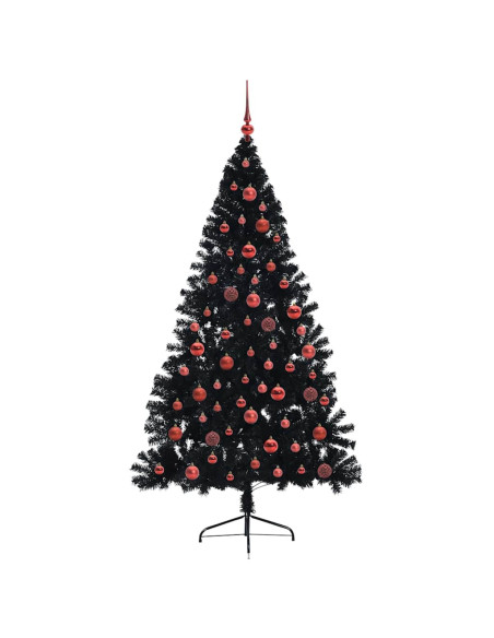 Albero di Natale artificiale con luci integrate Nero 180 cm PVC