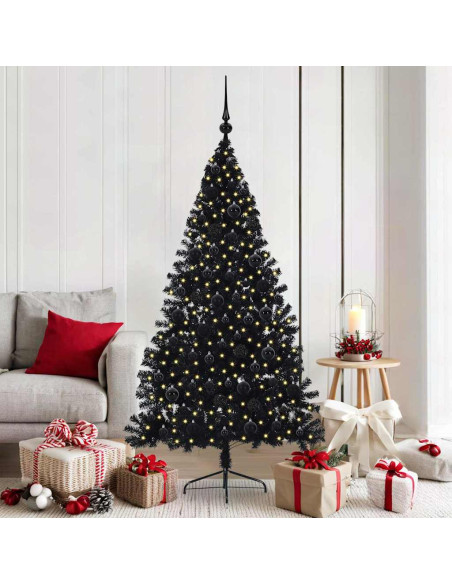 Albero di Natale artificiale con luci integrate Nero 180 cm PVC