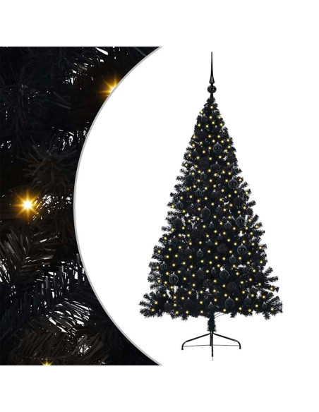 Albero di Natale artificiale con luci integrate Nero 180 cm PVC
