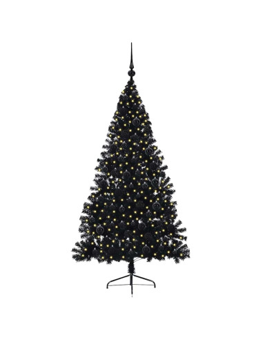 Albero di Natale artificiale con luci integrate Nero 180 cm PVC