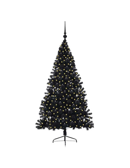 Albero di Natale artificiale con luci integrate Nero 180 cm PVC