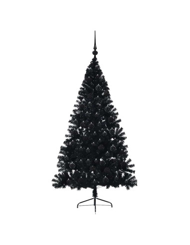 Albero di Natale artificiale con luci integrate Nero 180 cm PVC