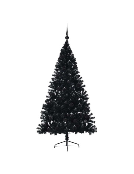 Albero di Natale artificiale con luci integrate Nero 180 cm PVC