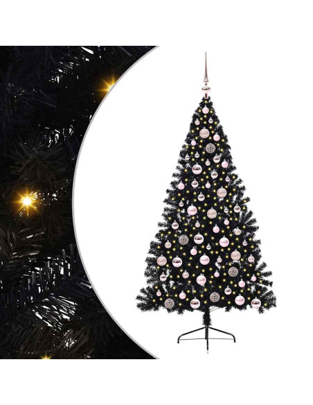 Albero di Natale artificiale con luci integrate Nero 180 cm PVC