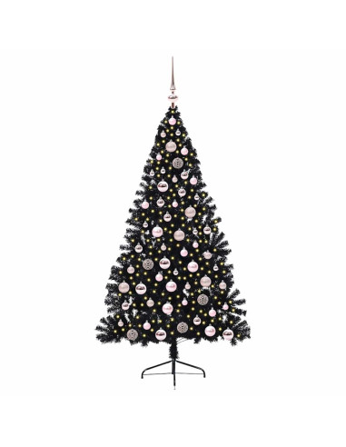 Albero di Natale artificiale con luci integrate Nero 180 cm PVC