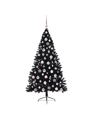 Albero di Natale artificiale con luci integrate Nero 180 cm PVC