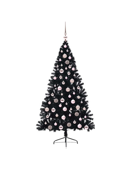 Albero di Natale artificiale con luci integrate Nero 180 cm PVC